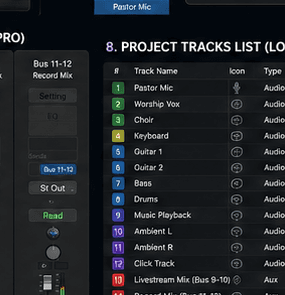 Project Tracks List